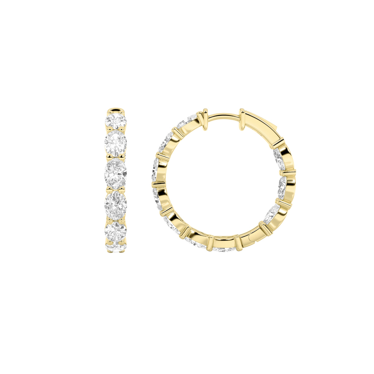 3 ct tw IGI Certified Oval Lab-Grown Diamond Inside Out Hoop Earrings in 14K Solid Gold - Yellow