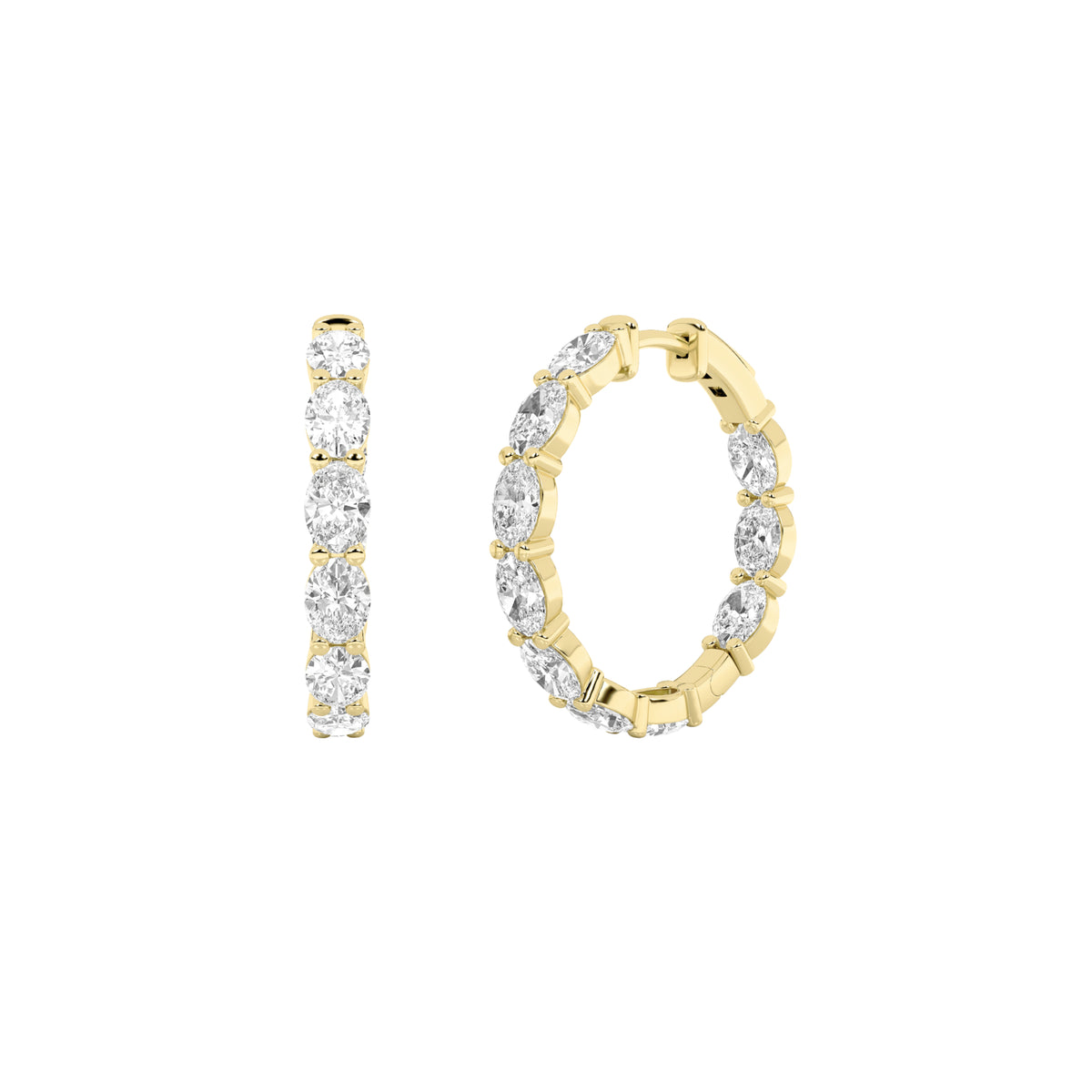 3 ct tw IGI Certified Oval Lab-Grown Diamond Inside Out Hoop Earrings in 14K Solid Gold - Yellow