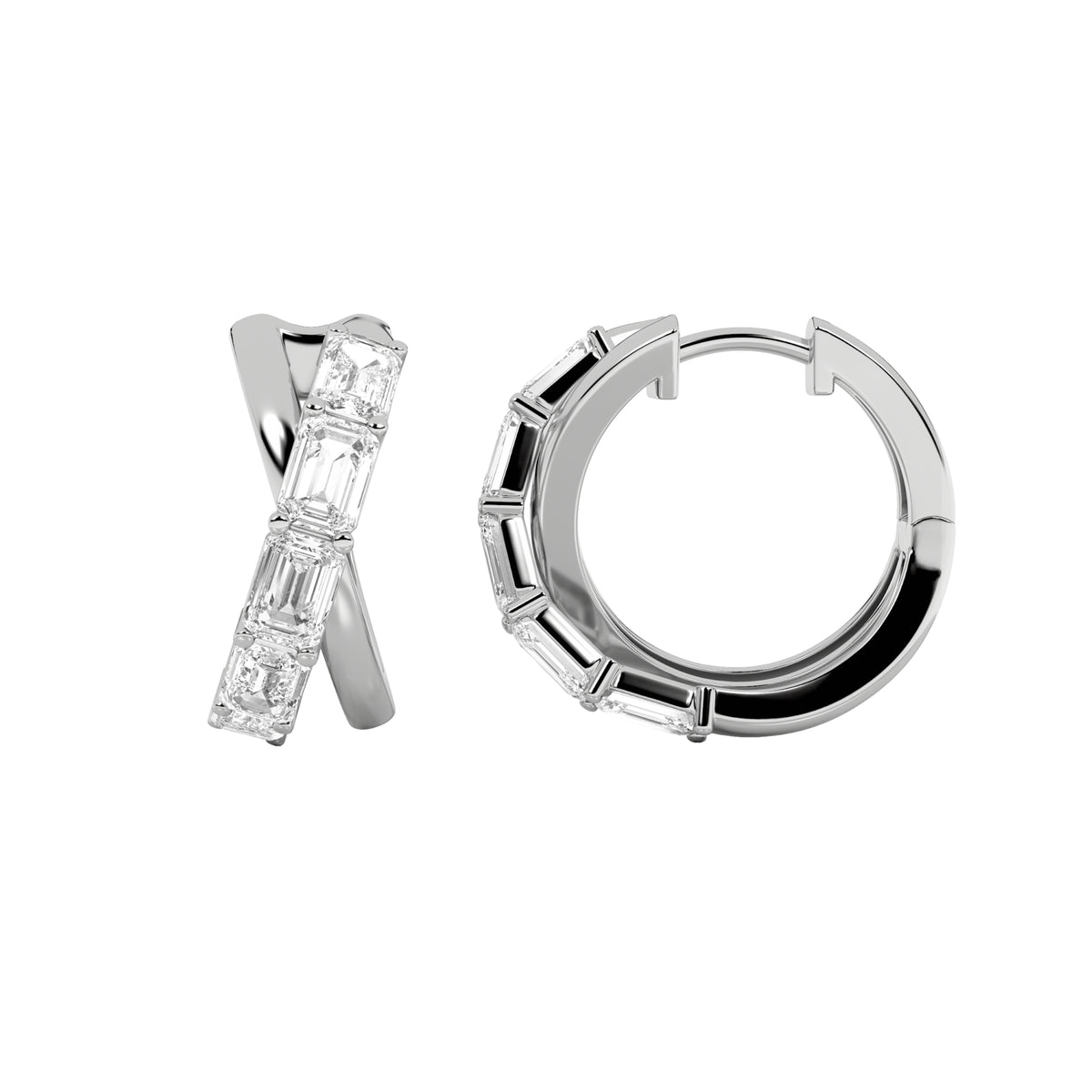 3 ct tw IGI Certified Emerald Lab-Grown Diamond Huggie Earrings in 14K Solid Gold - White