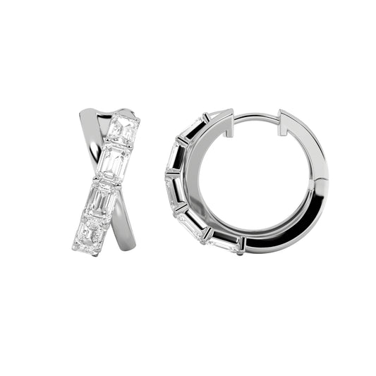 3 ct tw IGI Certified Emerald Lab-Grown Diamond Huggie Earrings in 14K Solid Gold - White