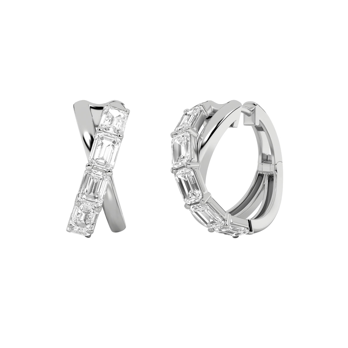 3 ct tw IGI Certified Emerald Lab-Grown Diamond Huggie Earrings in 14K Solid Gold - White