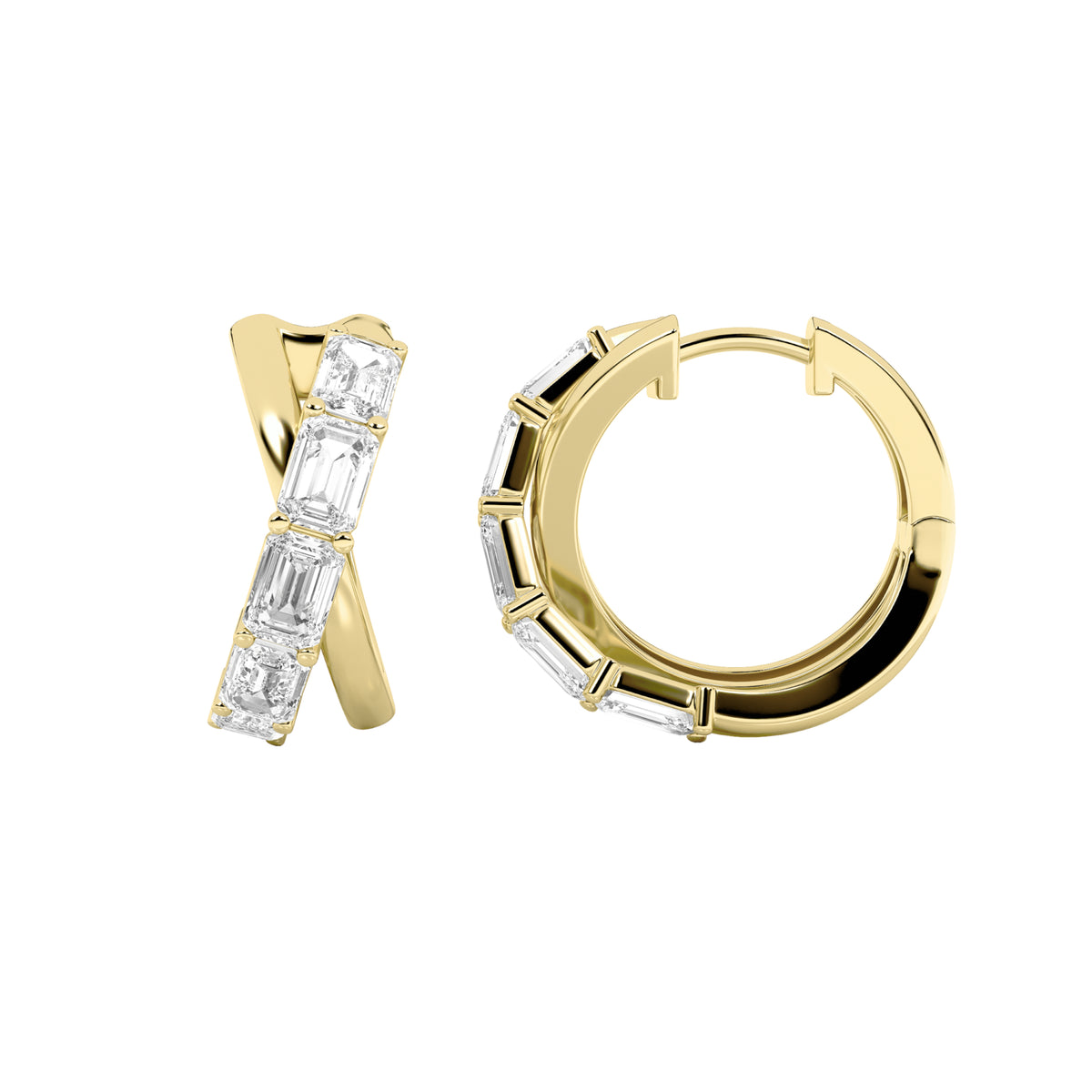 3 ct tw IGI Certified Emerald Lab-Grown Diamond Huggie Earrings in 14K Solid Gold - Yellow