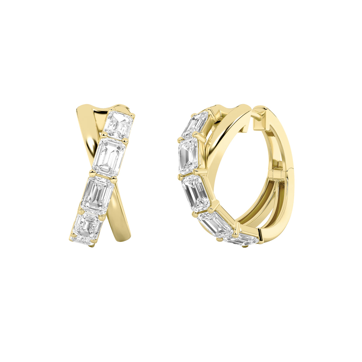 3 ct tw IGI Certified Emerald Lab-Grown Diamond Huggie Earrings in 14K Solid Gold - Yellow