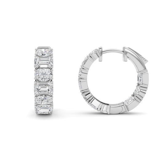 5 ct tw IGI Certified Emerald Lab-Grown Diamond Inside Out Hoop Earrings in 14K Solid Gold - White