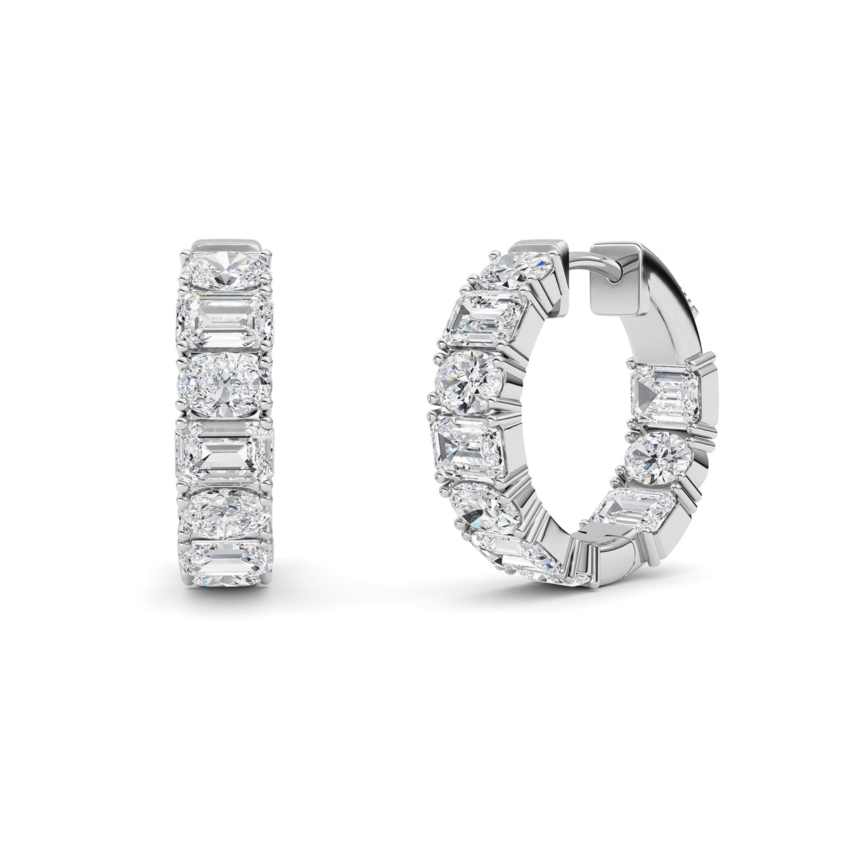 5 ct tw IGI Certified Emerald Lab-Grown Diamond Inside Out Hoop Earrings in 14K Solid Gold - White