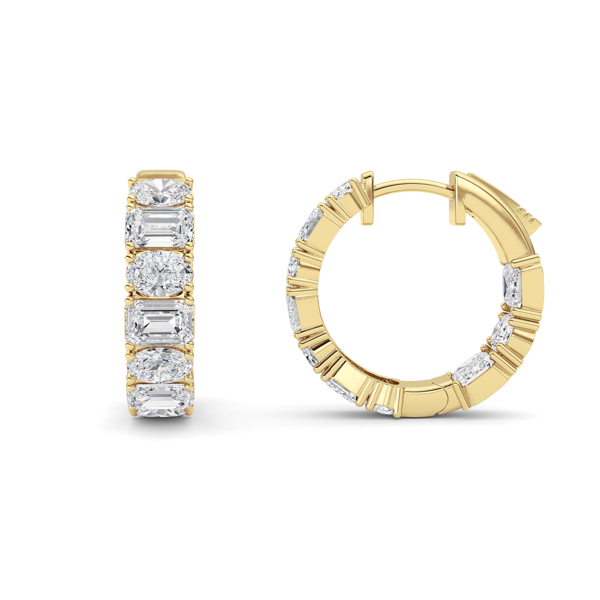 5 ct tw IGI Certified Emerald Lab-Grown Diamond Inside Out Hoop Earrings in 14K Solid Gold - Yellow