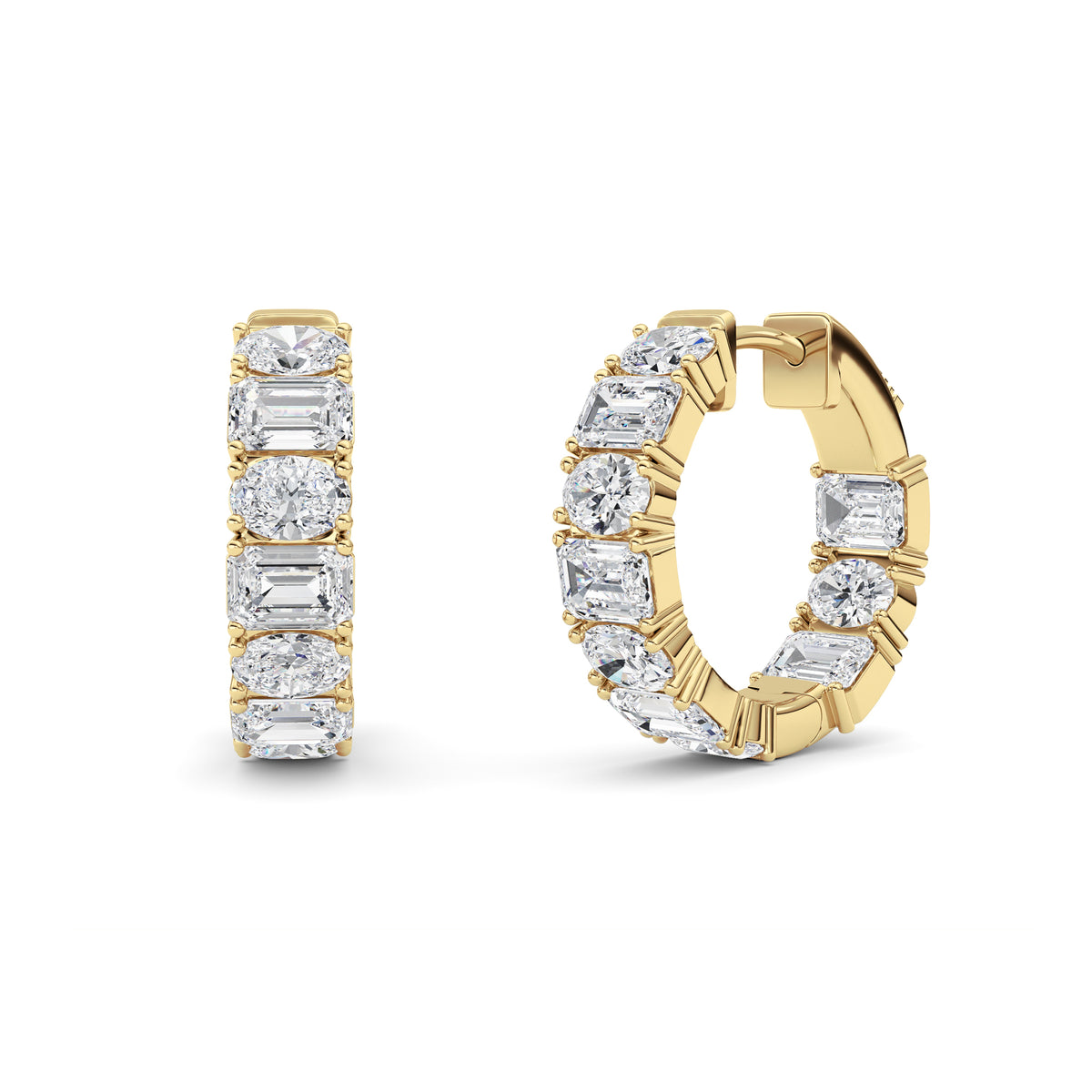 5 ct tw IGI Certified Emerald Lab-Grown Diamond Inside Out Hoop Earrings in 14K Solid Gold - Yellow