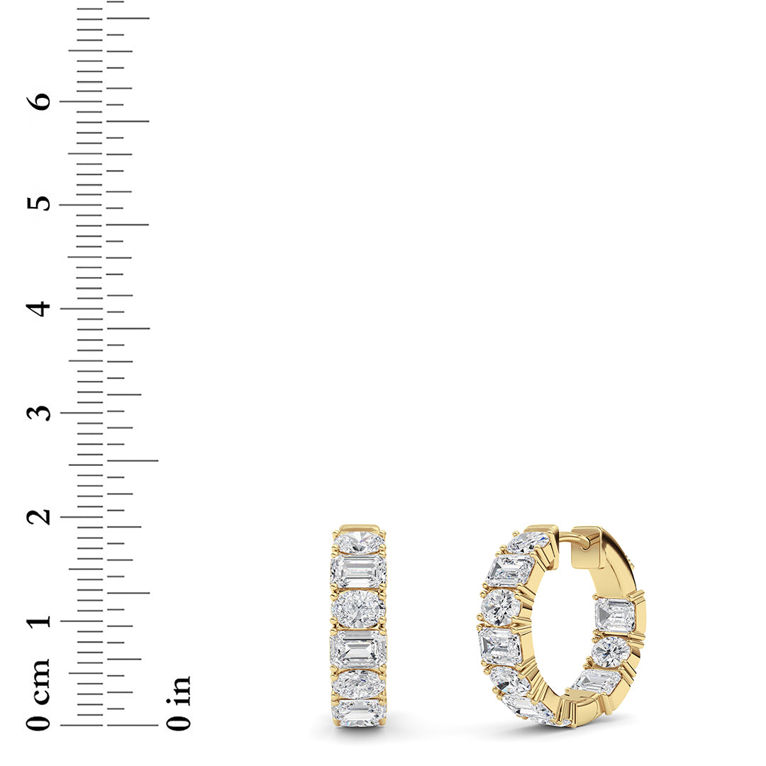 5 ct tw IGI Certified Emerald Lab-Grown Diamond Inside Out Hoop Earrings in 14K Solid Gold - Yellow