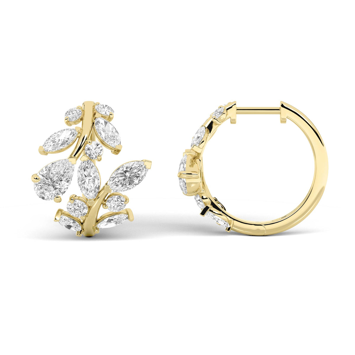 3 ct tw IGI Certified Pear Lab-Grown Diamond Leaf Motif Fashion Earrings in 14K Solid Gold - Yellow