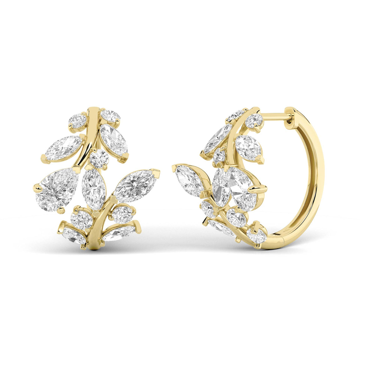 3 ct tw IGI Certified Pear Lab-Grown Diamond Leaf Motif Fashion Earrings in 14K Solid Gold - Yellow