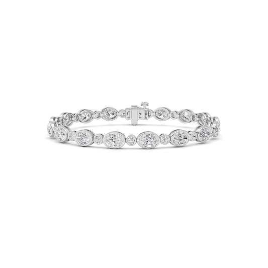 8 ct tw IGI Certified Oval Lab-Grown Diamond Bezel Set Bracelet in 14K Solid Gold - White