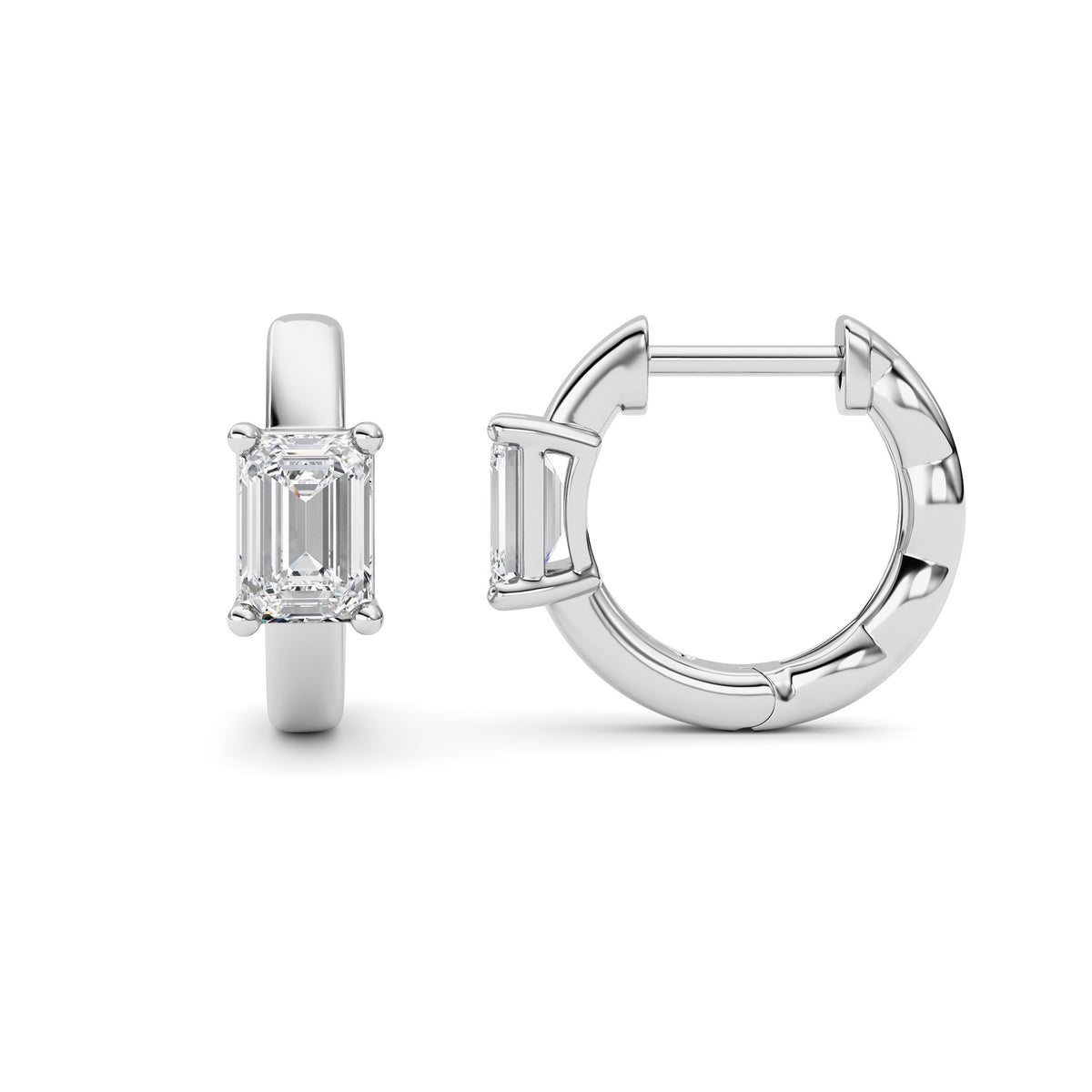 1 ct tw IGI Certified Emerald Lab-Grown Diamond Huggie Earrings in 14K Solid Gold - White