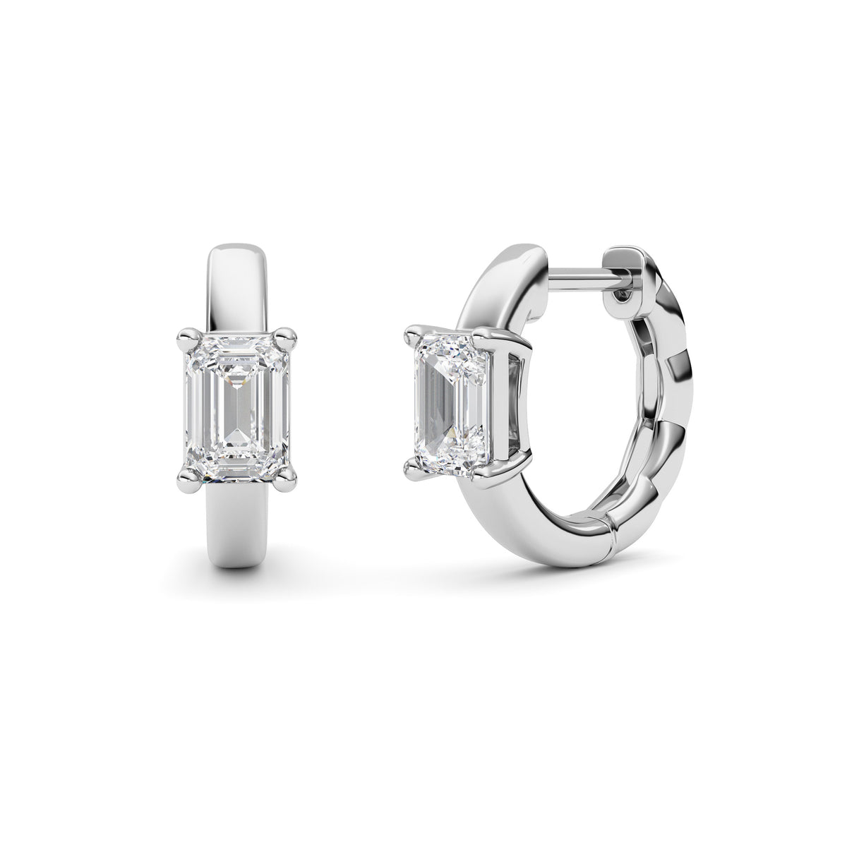 1 ct tw IGI Certified Emerald Lab-Grown Diamond Huggie Earrings in 14K Solid Gold - White
