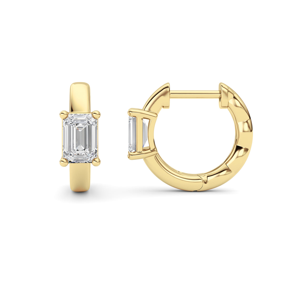 1 ct tw IGI Certified Emerald Lab-Grown Diamond Huggie Earrings in 14K Solid Gold - Yellow