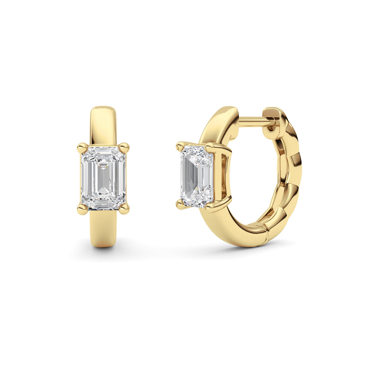 1 ct tw IGI Certified Emerald Lab-Grown Diamond Huggie Earrings in 14K Solid Gold - Yellow