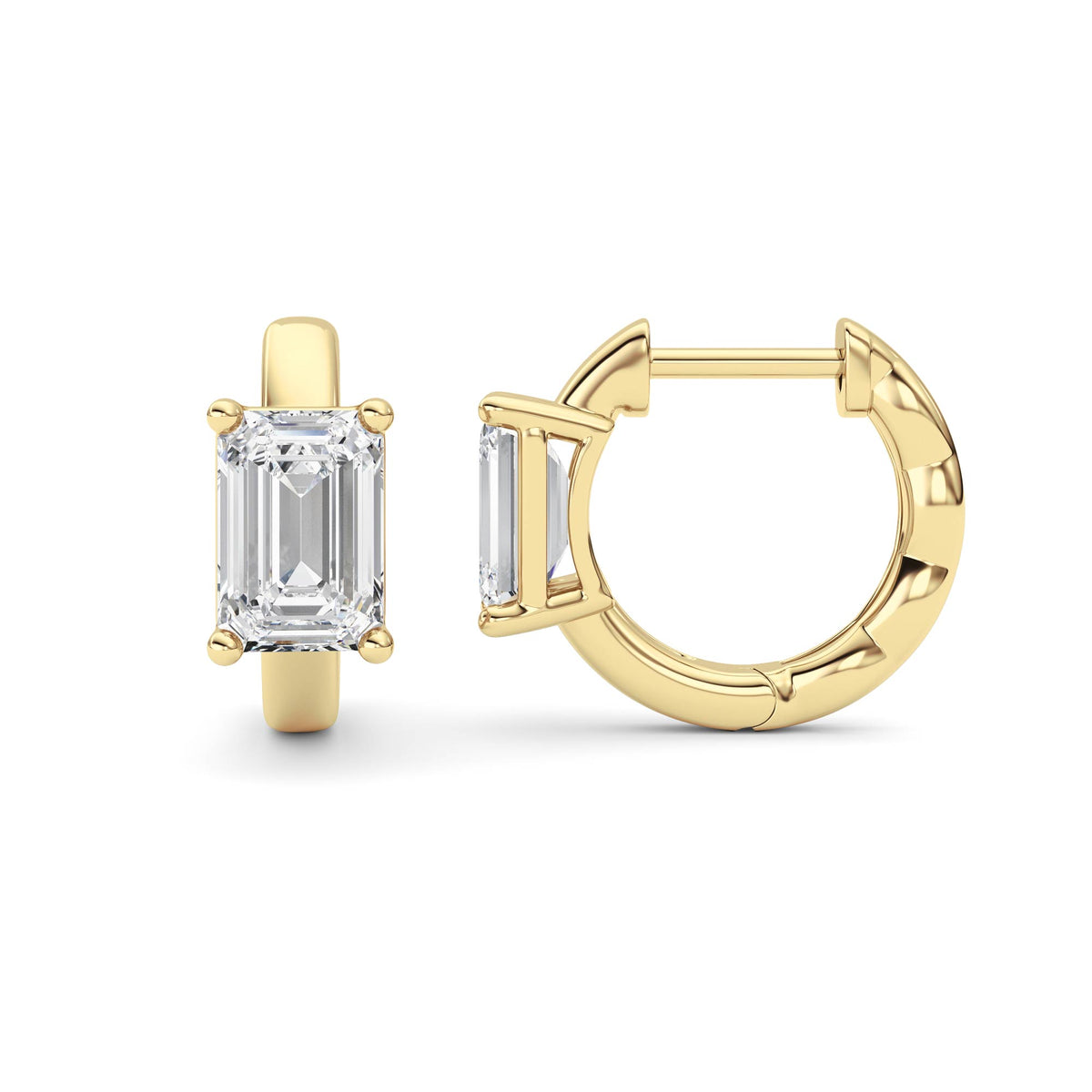 2 ct tw IGI Certified Emerald Lab-Grown Diamond Huggie Earrings in 14K Solid Gold - Yellow