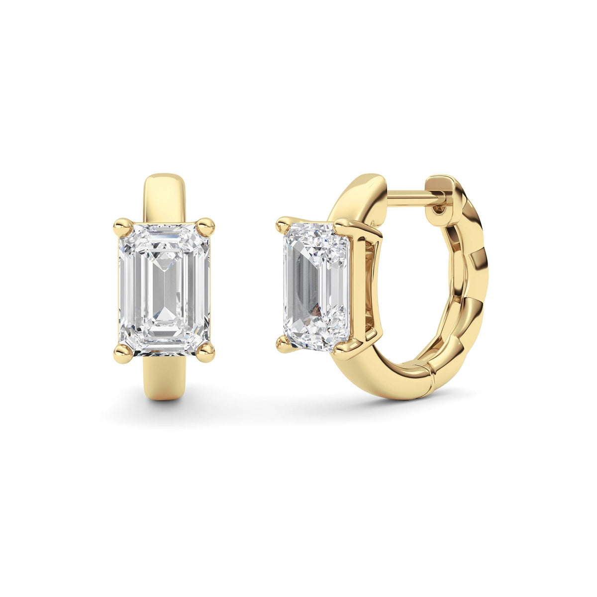2 ct tw IGI Certified Emerald Lab-Grown Diamond Huggie Earrings in 14K Solid Gold - Yellow