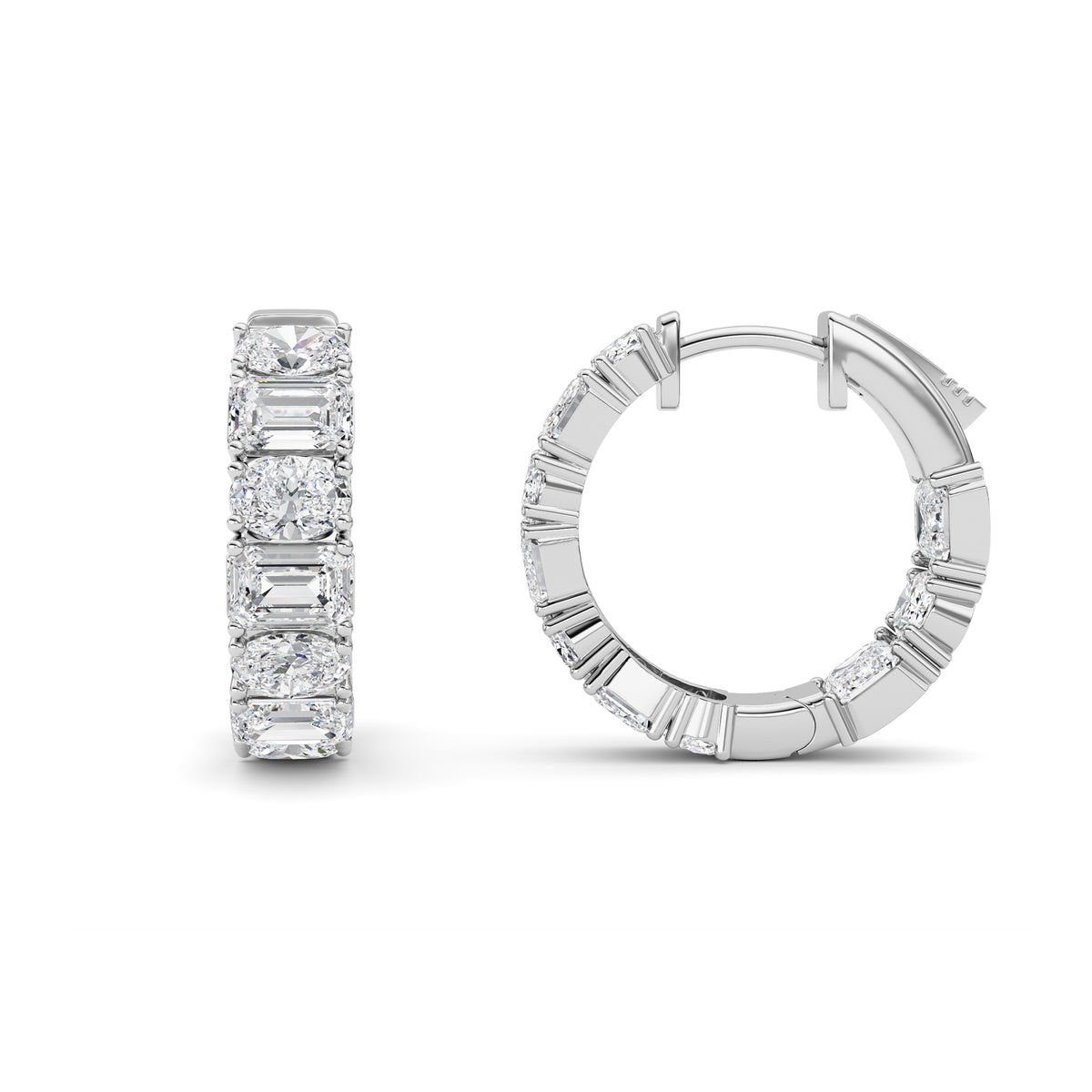 5 ct tw IGI Certified Emerald Lab-Grown Diamond Inside Out Hoop Earrings No. 2 in 14K Solid Gold - White