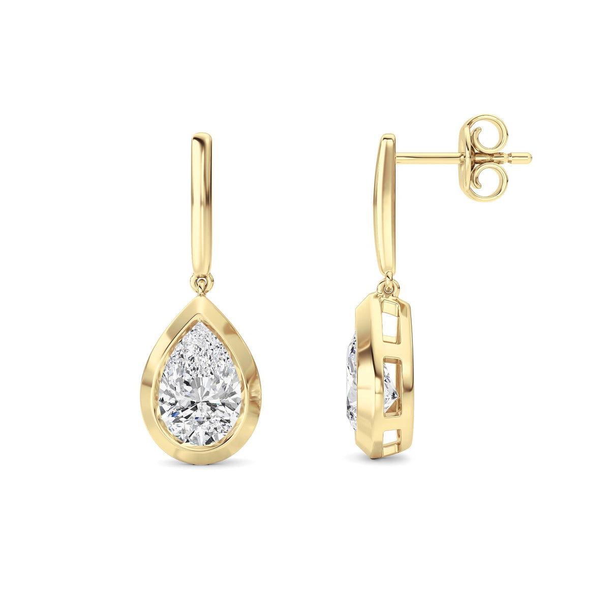 2 ct tw IGI Certified Pear Lab-Grown Diamond Earrings in 14K Solid Gold - Yellow