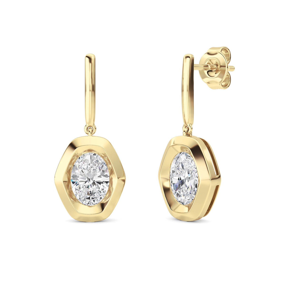 2 ct tw IGI Certified Oval Lab-Grown Diamond Earrings in 14K Solid Gold - Yellow