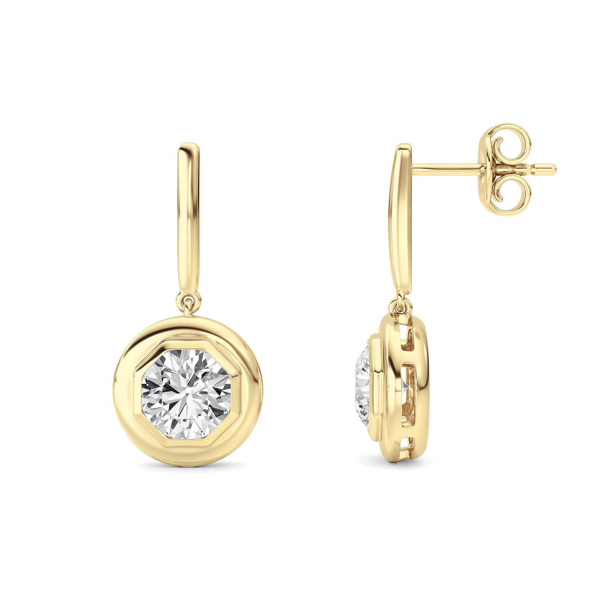 2 ct tw IGI Certified Round Lab-Grown Diamond Earrings in 14K Solid Gold - Yellow