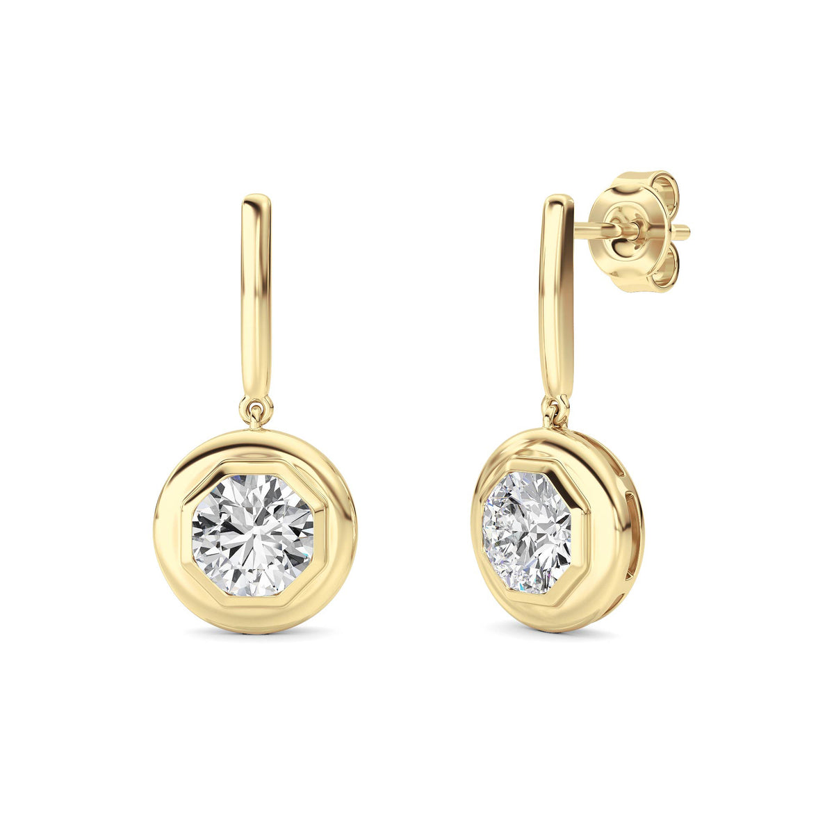 2 ct tw IGI Certified Round Lab-Grown Diamond Earrings in 14K Solid Gold - Yellow