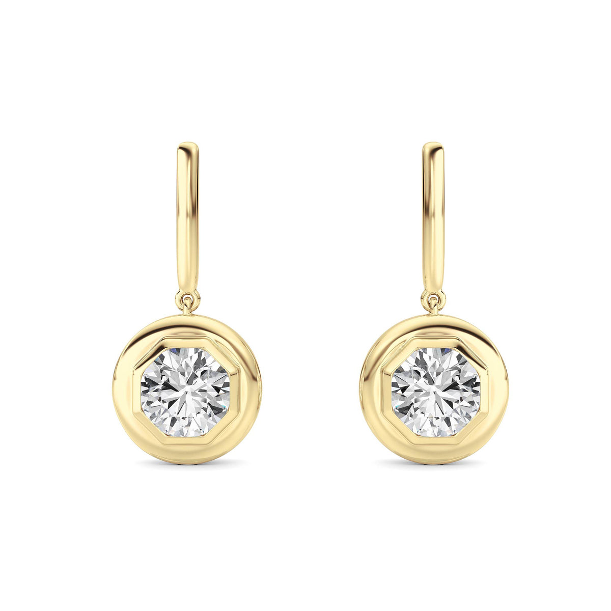 2 ct tw IGI Certified Round Lab-Grown Diamond Earrings in 14K Solid Gold - Yellow