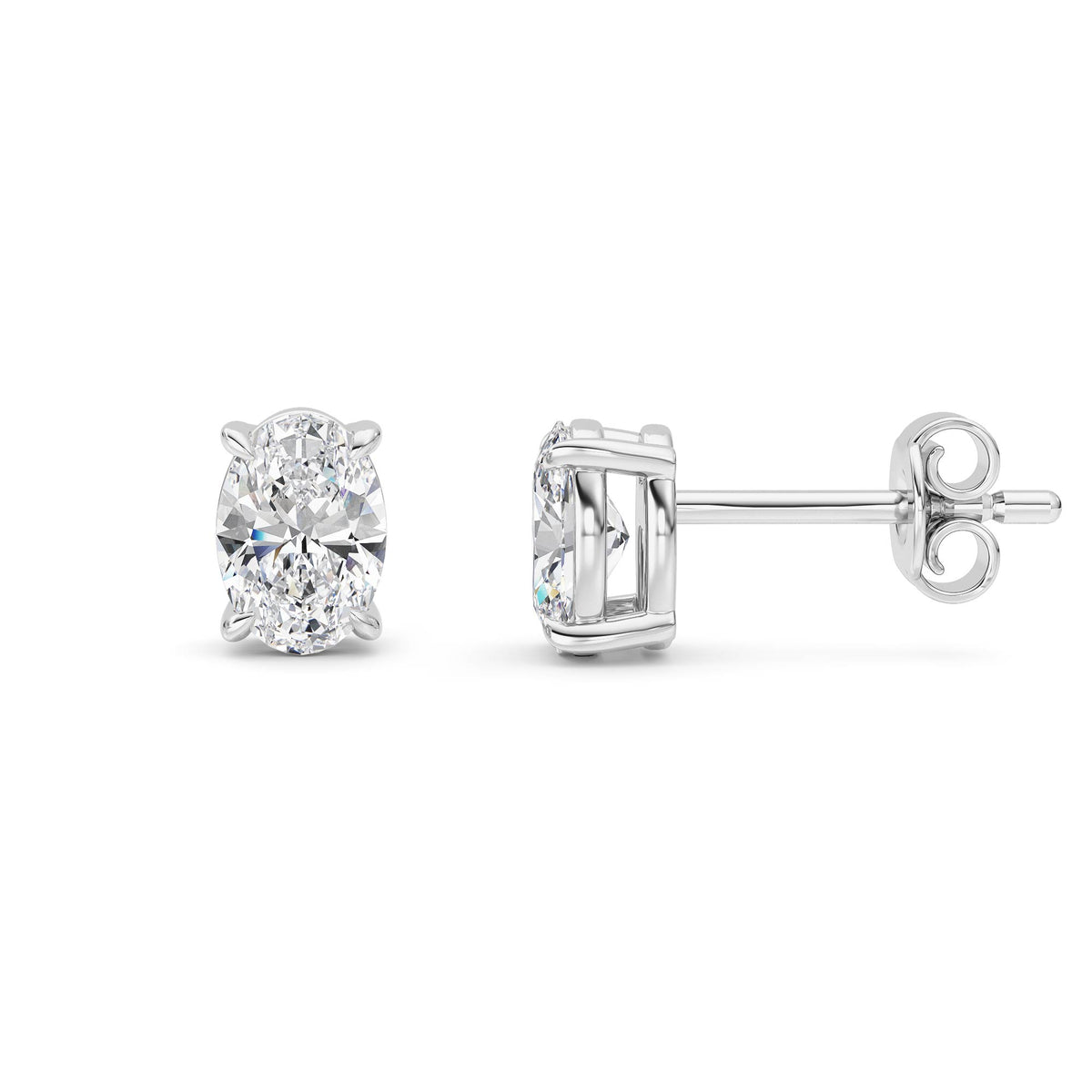 1 ct tw IGI Certified Oval Lab-Grown Diamond Stud Earrings in 14K Gold over Sterling Silver - White