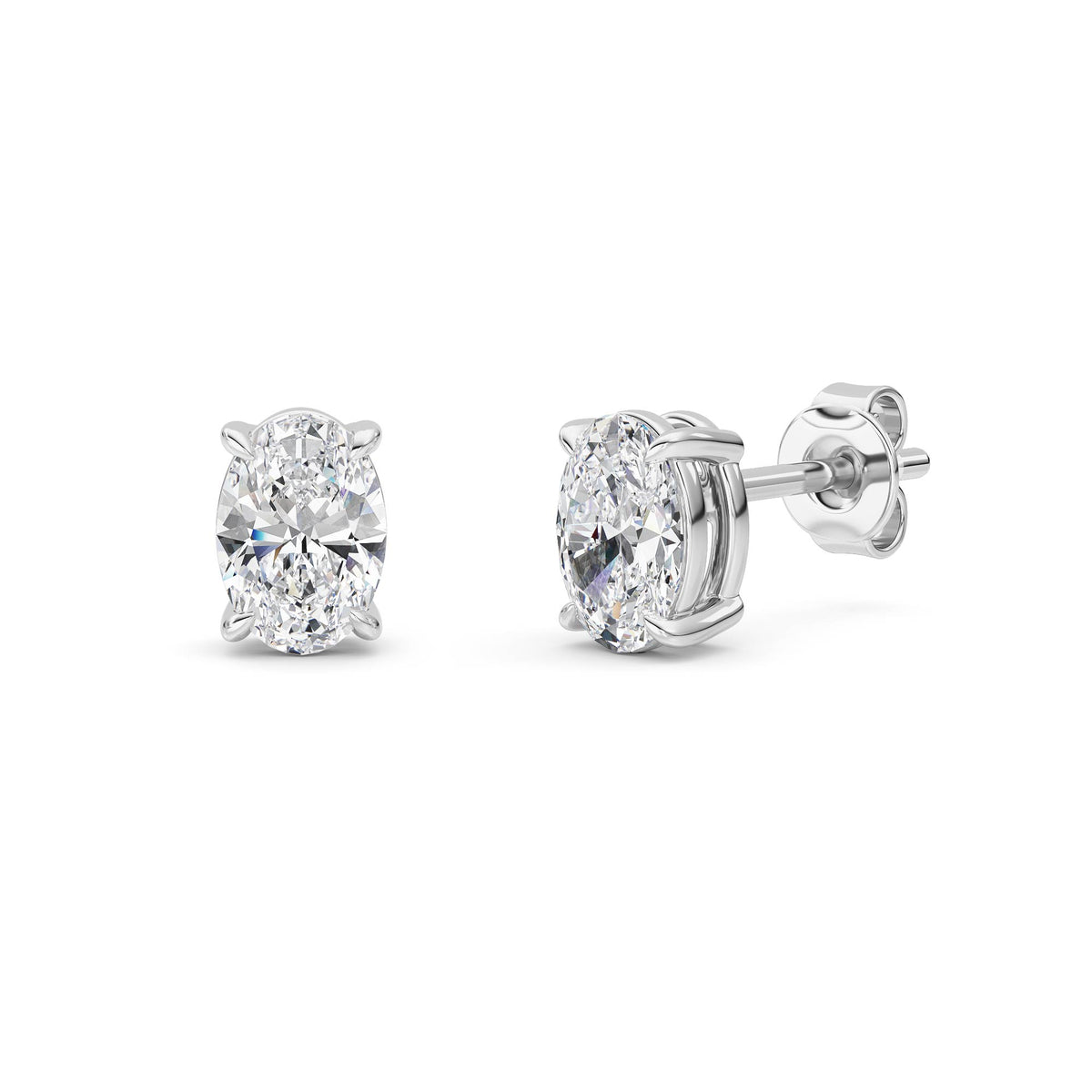 1 ct tw IGI Certified Oval Lab-Grown Diamond Stud Earrings in 14K Gold over Sterling Silver - White