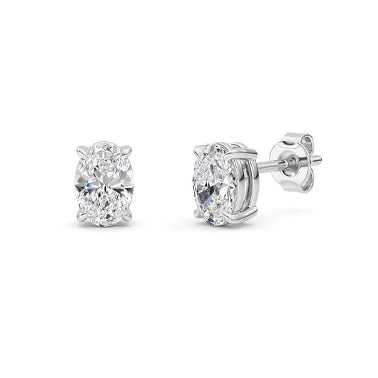 1 ct tw IGI Certified Oval Lab-Grown Diamond Stud Earrings in 14K Gold over Sterling Silver - White