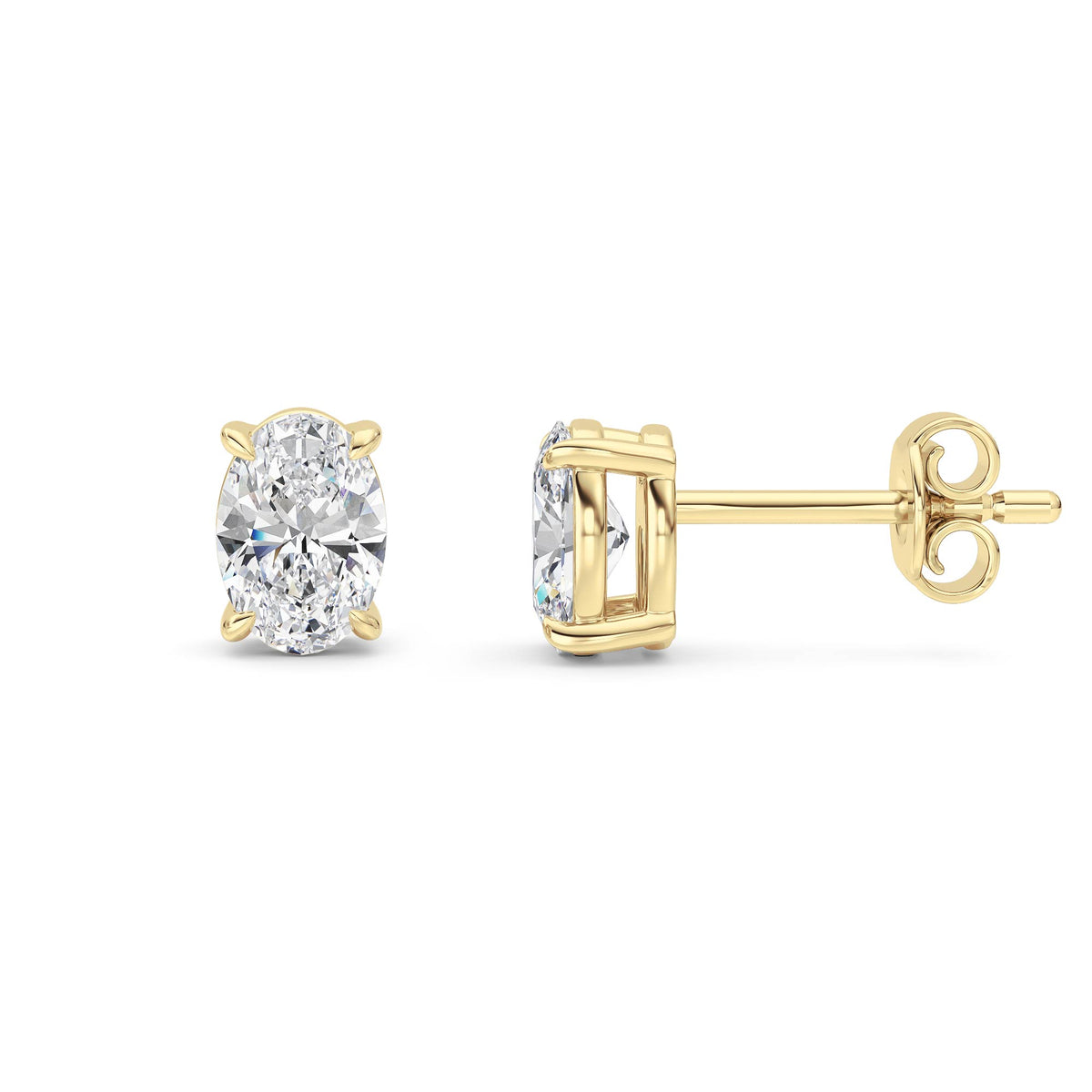 1 ct tw IGI Certified Oval Lab-Grown Diamond Stud Earrings in 14K Gold over Sterling Silver - Yellow