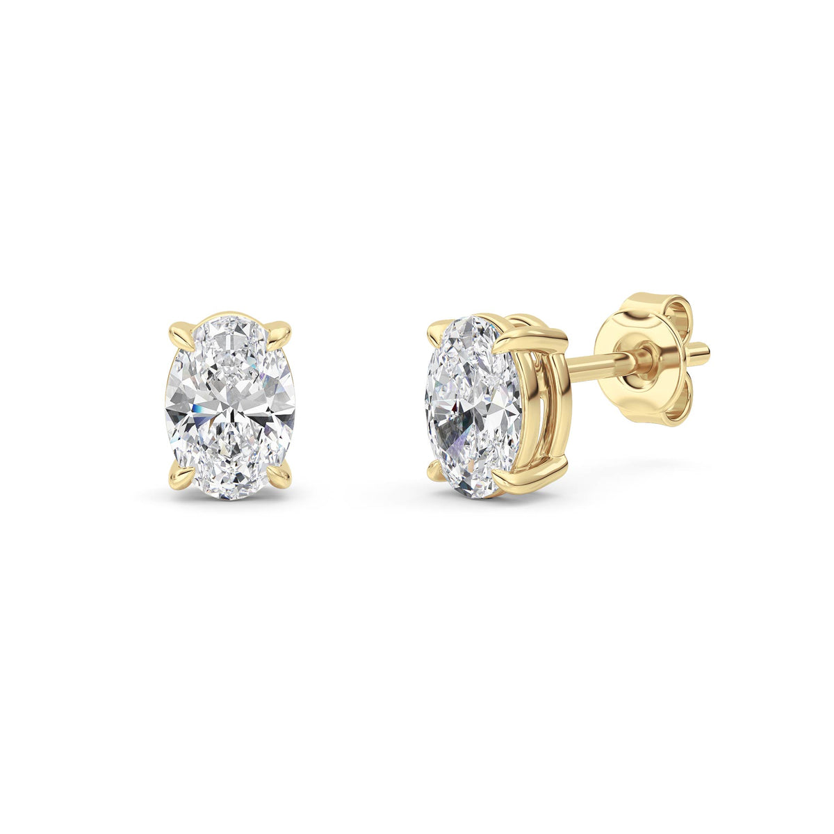 1 ct tw IGI Certified Oval Lab-Grown Diamond Stud Earrings in 14K Gold over Sterling Silver - Yellow
