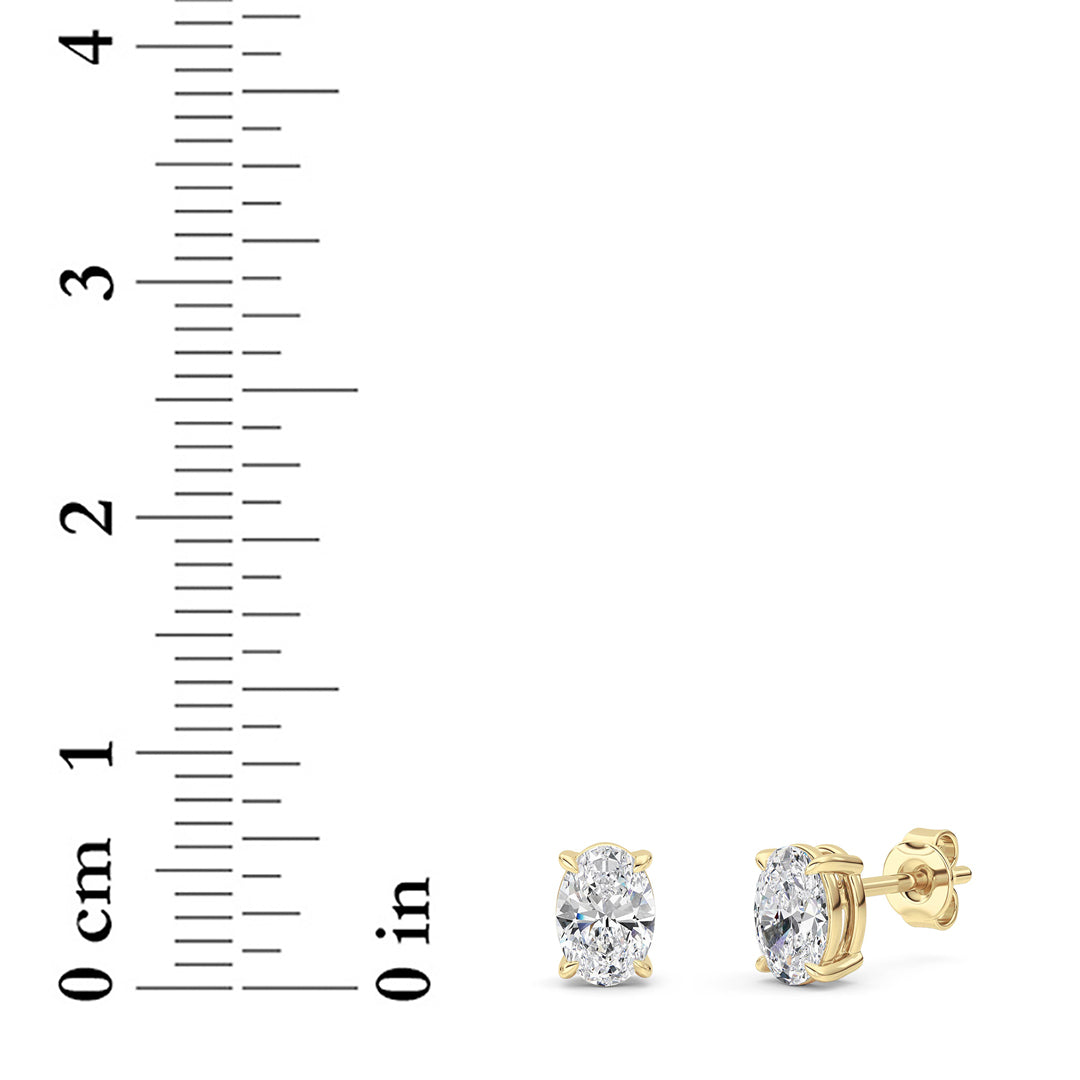 1 ct tw IGI Certified Oval Lab-Grown Diamond Stud Earrings in 14K Gold over Sterling Silver - Yellow