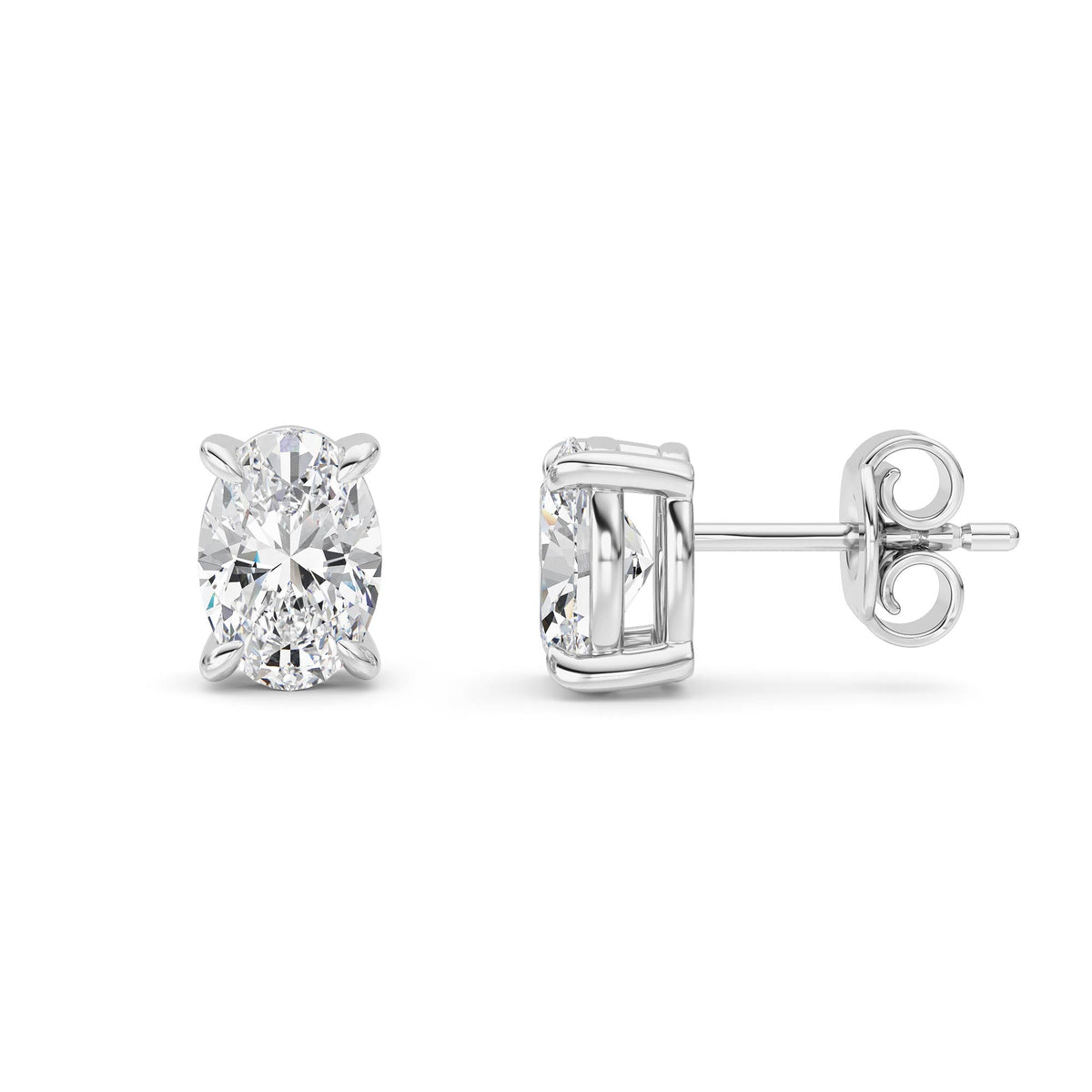 2 ct tw IGI Certified Oval Lab-Grown Diamond Stud Earrings in 14K Gold over Sterling Silver - White