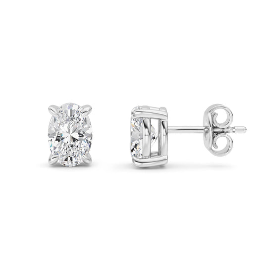 2 ct tw IGI Certified Oval Lab-Grown Diamond Stud Earrings in 14K Gold over Sterling Silver - White