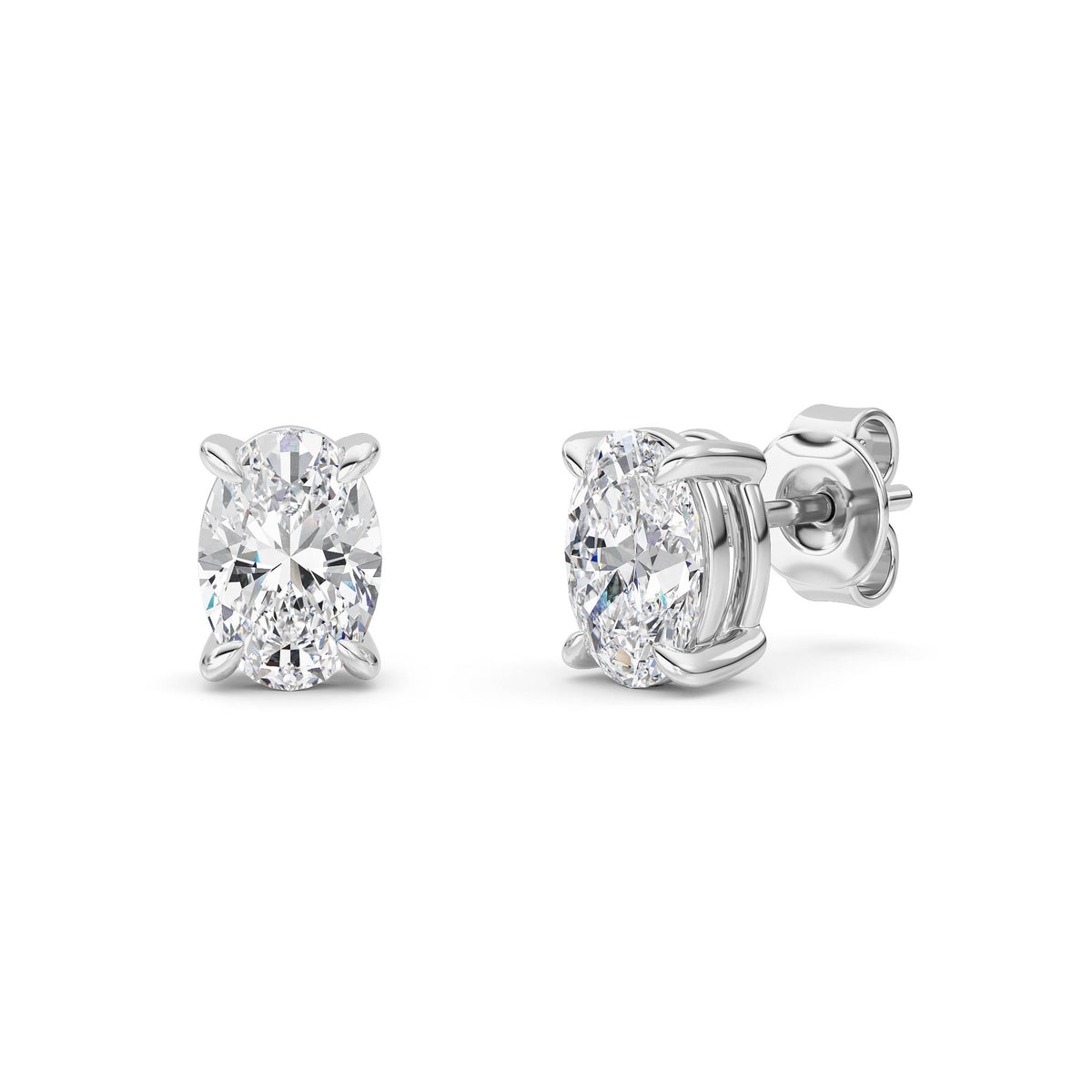 2 ct tw IGI Certified Oval Lab-Grown Diamond Stud Earrings in 14K Gold over Sterling Silver - White