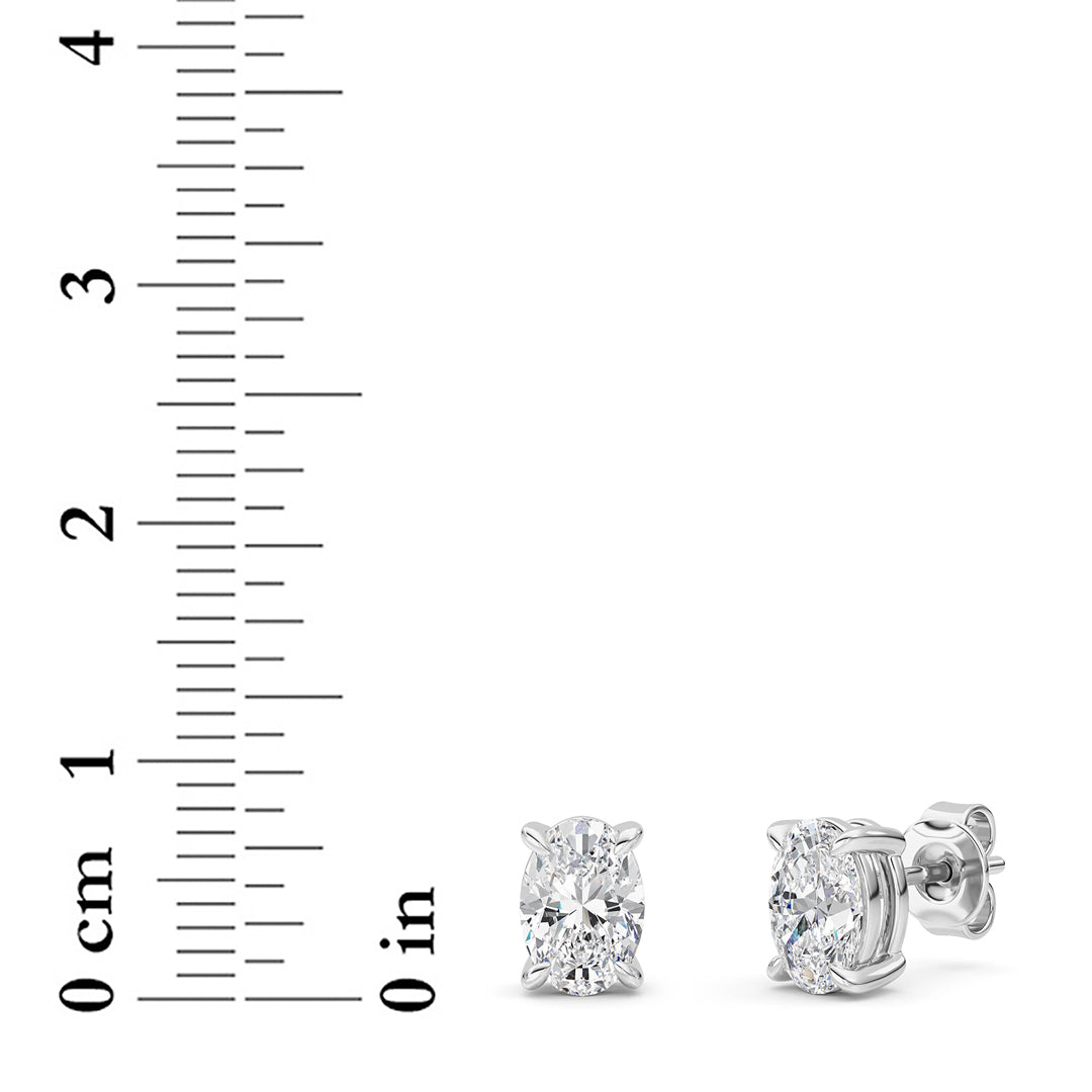 2 ct tw IGI Certified Oval Lab-Grown Diamond Stud Earrings in 14K Gold over Sterling Silver - White