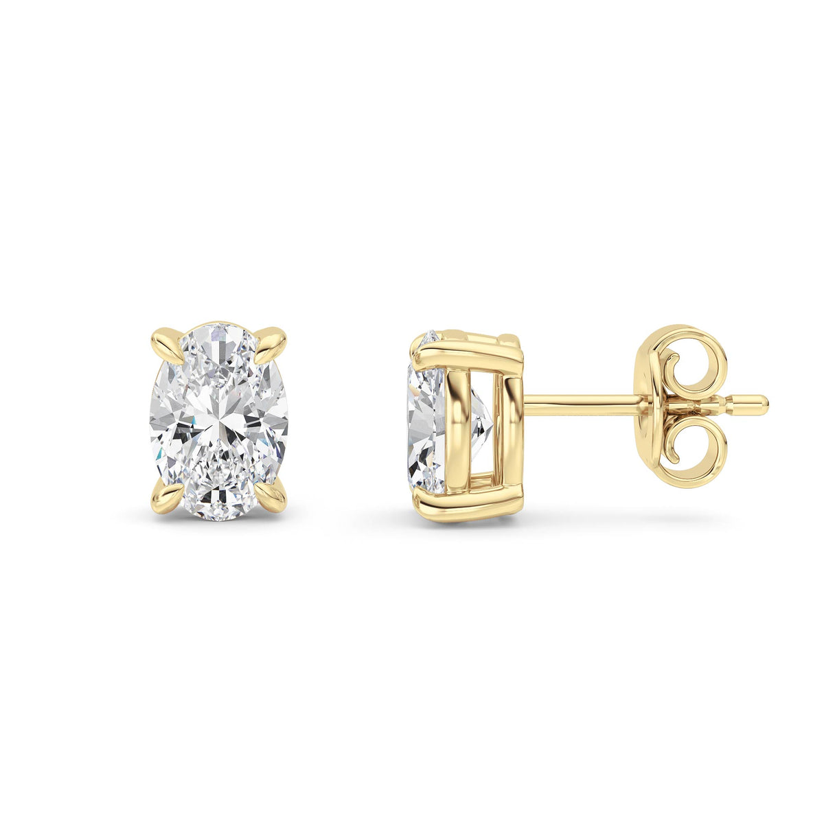 2 ct tw IGI Certified Oval Lab-Grown Diamond Stud Earrings in 14K Gold over Sterling Silver - Yellow