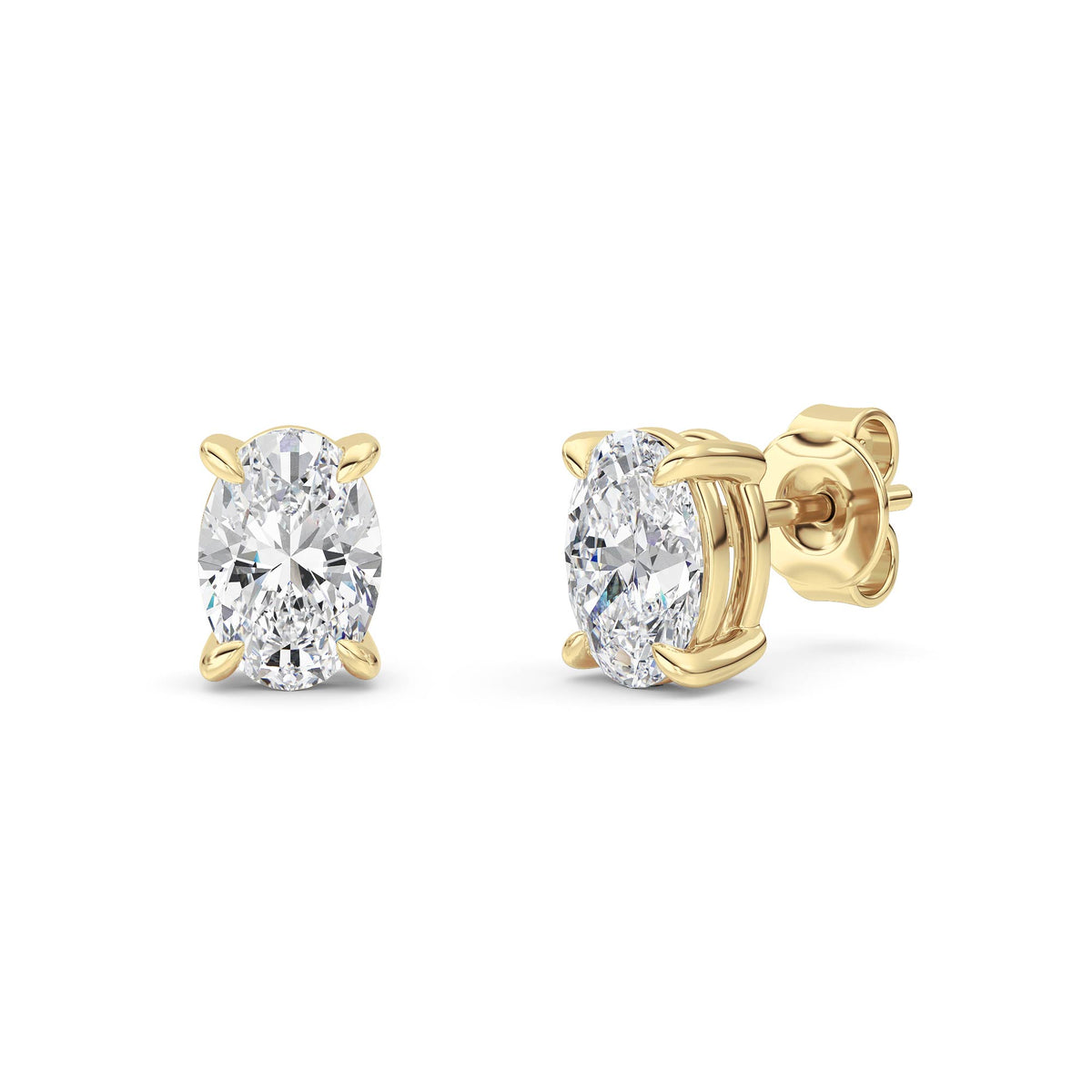 2 ct tw IGI Certified Oval Lab-Grown Diamond Stud Earrings in 14K Gold over Sterling Silver - Yellow