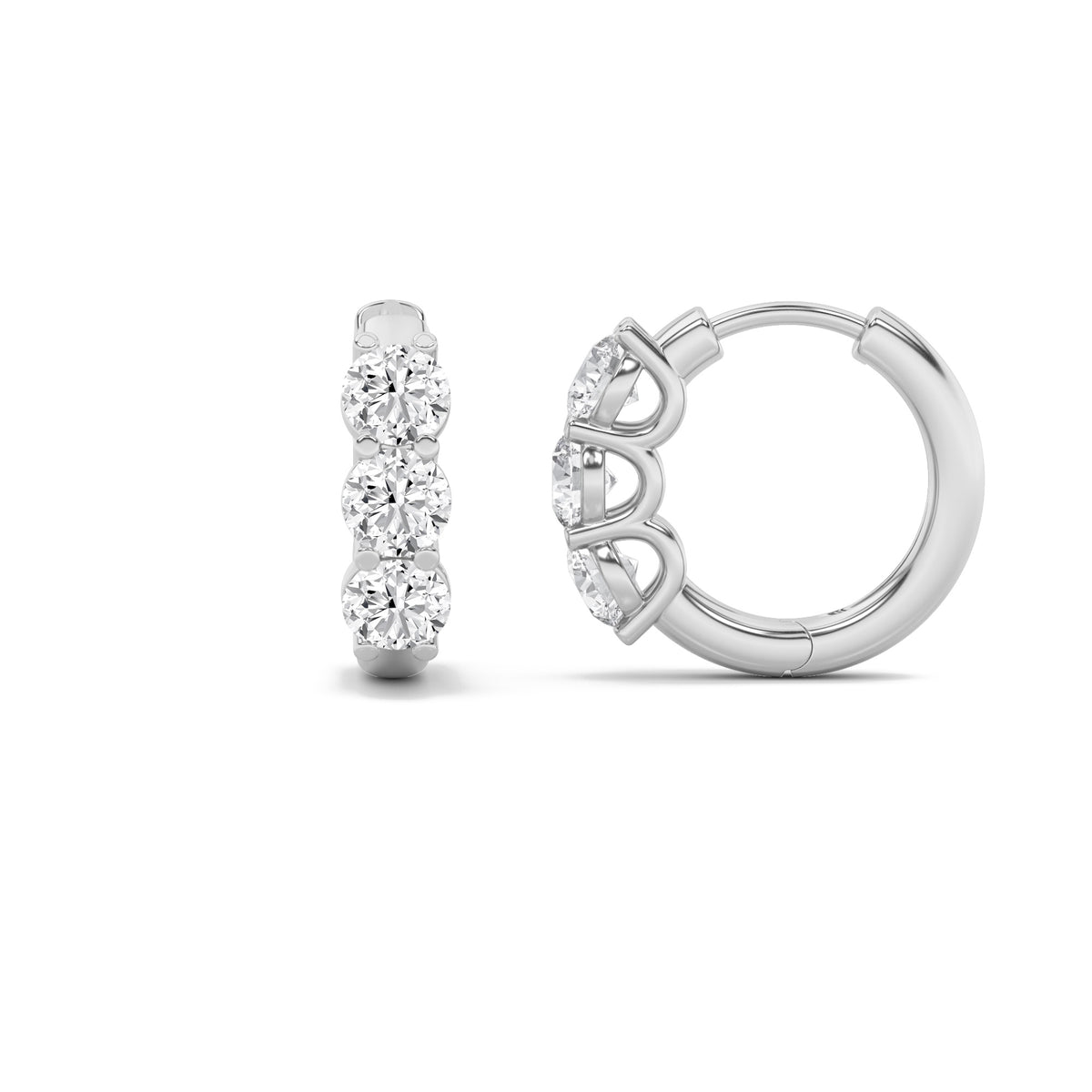 2 ct tw IGI Certified Round Lab-Grown Diamond Three Stone Hoop Earrings in 14K Solid Gold - White