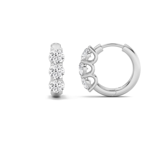 2 ct tw IGI Certified Round Lab-Grown Diamond Three Stone Hoop Earrings in 14K Solid Gold - White