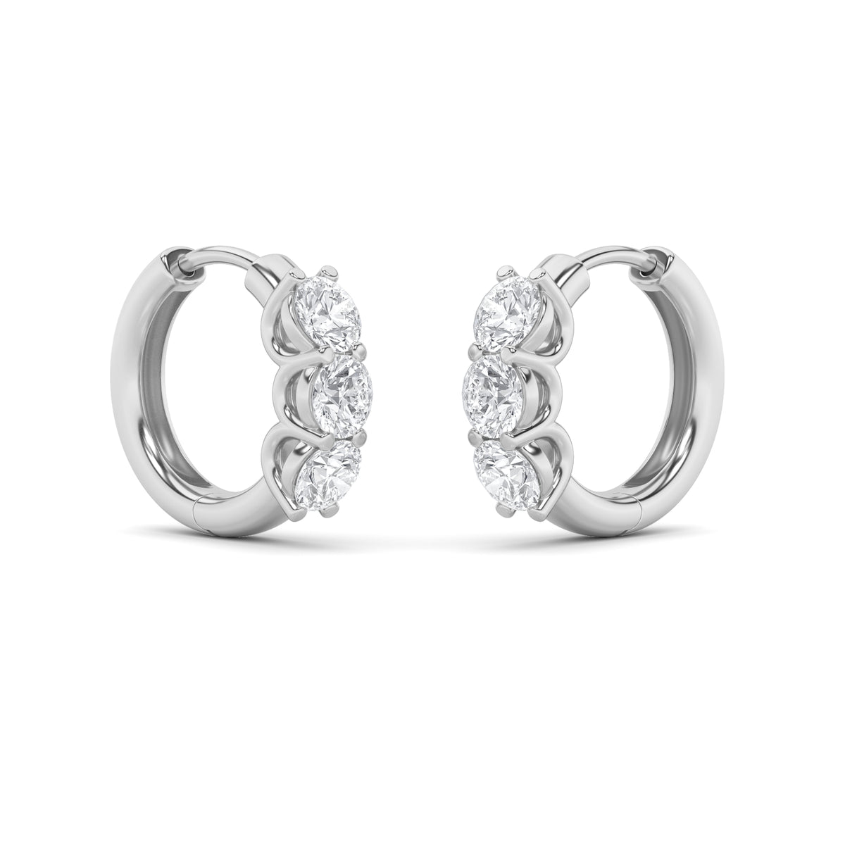 2 ct tw IGI Certified Round Lab-Grown Diamond Three Stone Hoop Earrings in 14K Solid Gold - White