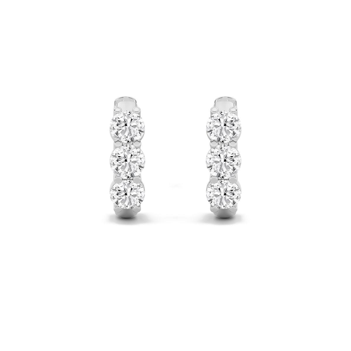 2 ct tw IGI Certified Round Lab-Grown Diamond Three Stone Hoop Earrings in 14K Solid Gold - White