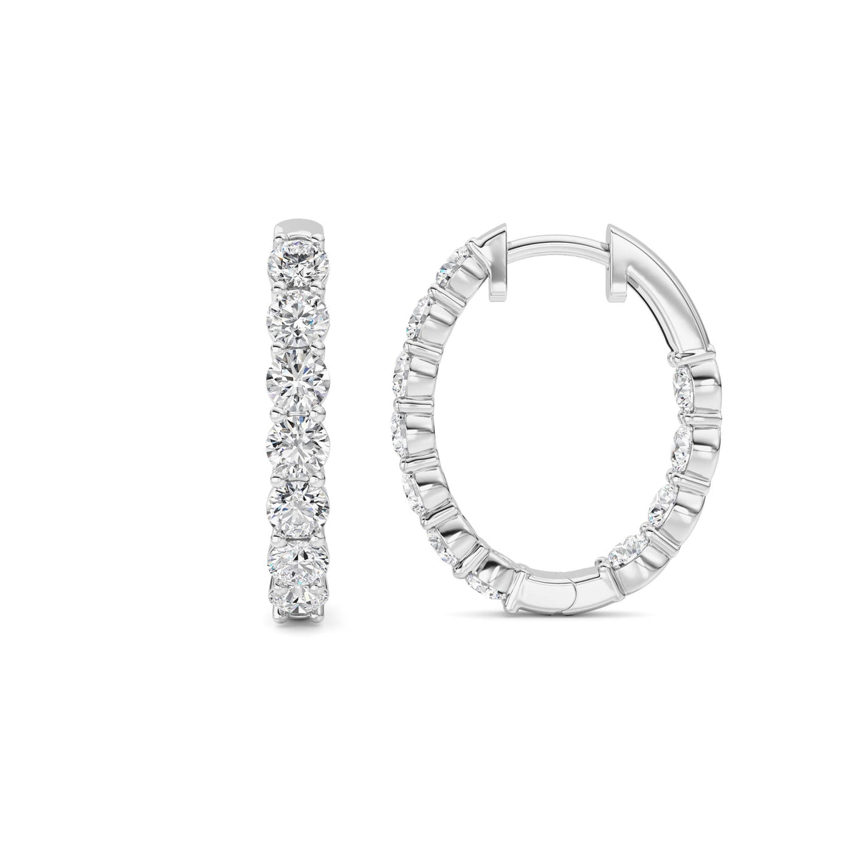3 ct tw IGI Certified Round Lab-Grown Diamond Inside Out Hoop Earrings in 14K Solid Gold - White