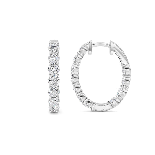 3 ct tw IGI Certified Round Lab-Grown Diamond Inside Out Hoop Earrings in 14K Solid Gold - White