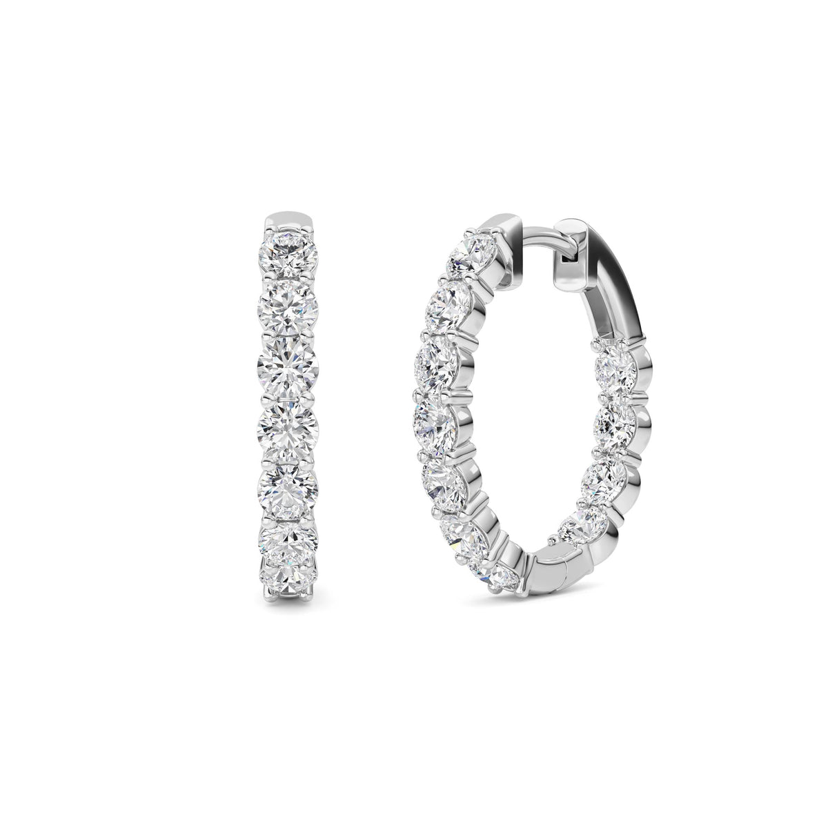 3 ct tw IGI Certified Round Lab-Grown Diamond Inside Out Hoop Earrings in 14K Solid Gold - White
