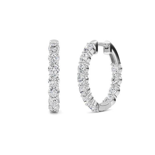 3 ct tw IGI Certified Round Lab-Grown Diamond Inside Out Hoop Earrings in 14K Solid Gold - White