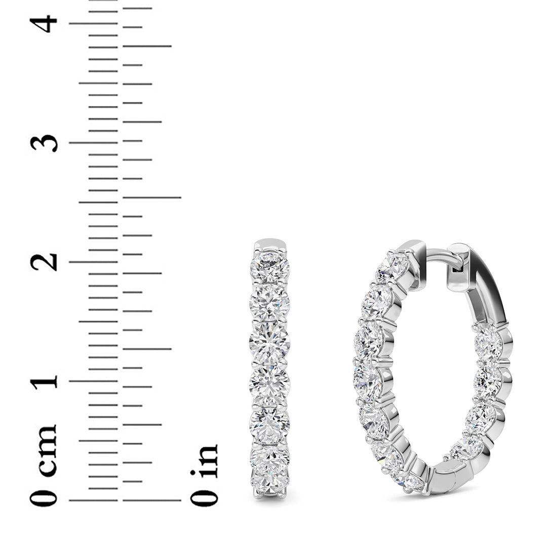 3 ct tw IGI Certified Round Lab-Grown Diamond Inside Out Hoop Earrings in 14K Solid Gold - White