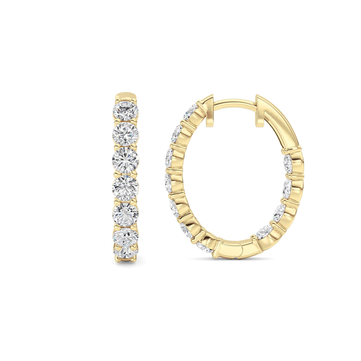 3 ct tw IGI Certified Round Lab-Grown Diamond Inside Out Hoop Earrings in 14K Solid Gold - Yellow