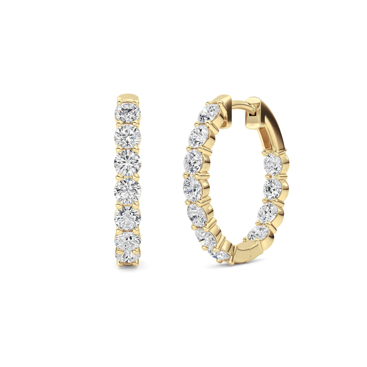 3 ct tw IGI Certified Round Lab-Grown Diamond Inside Out Hoop Earrings in 14K Solid Gold - Yellow